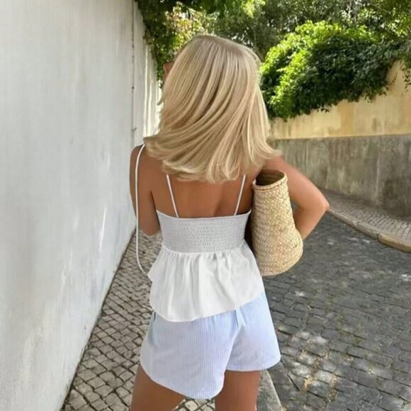 White Casual Womens Sleeveless Ruffled Hem Tube Camisole Top - Picture 3 of 7